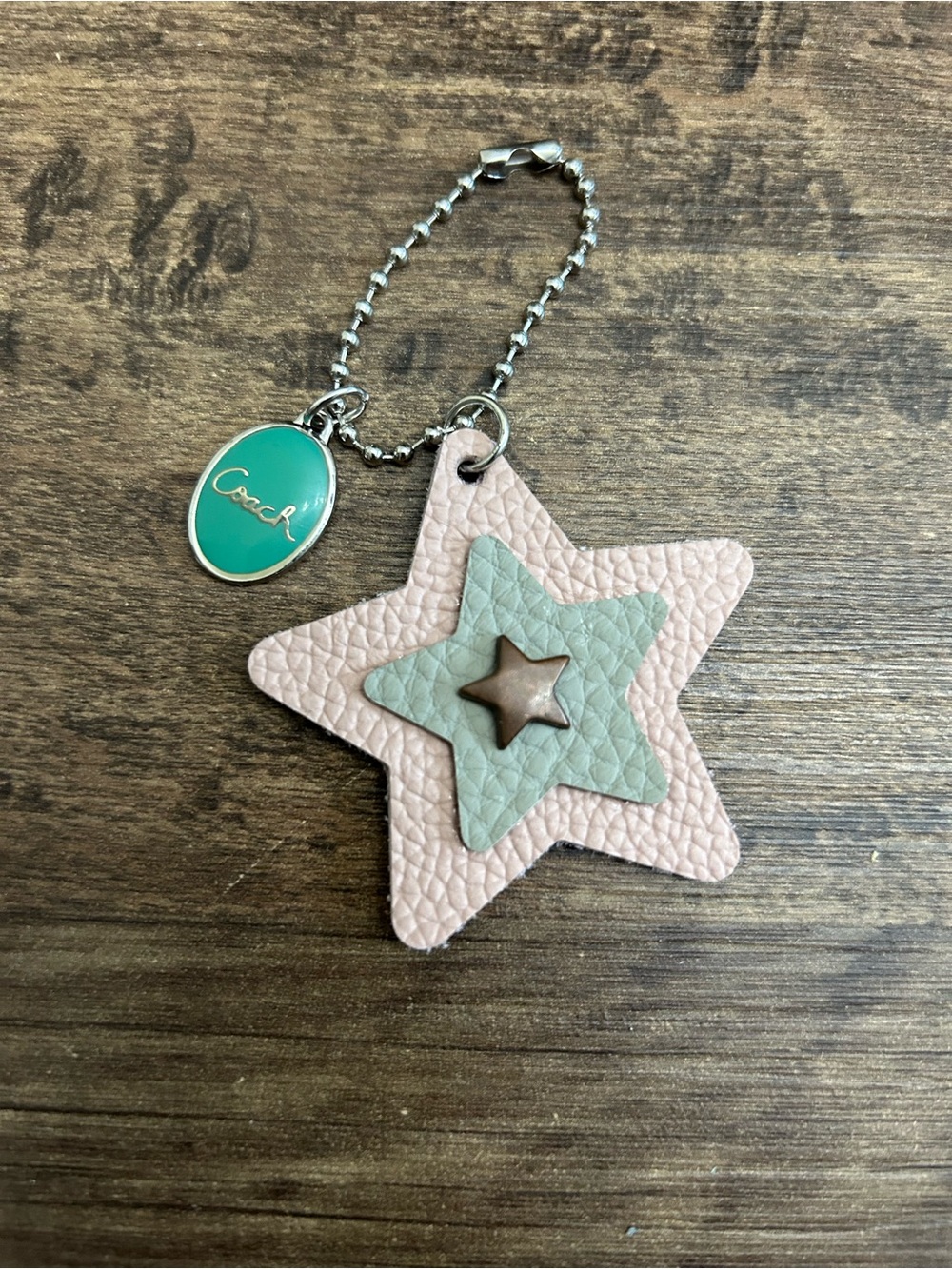 Upcycled Coach Teal Medallion Pink & Grey Layered Star Bag Charm/Keychain